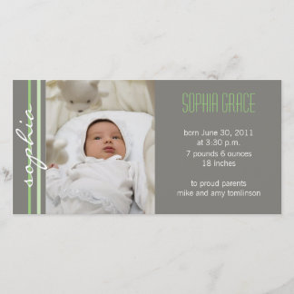 Modern Stripe Birth Announcement Photo Card-green