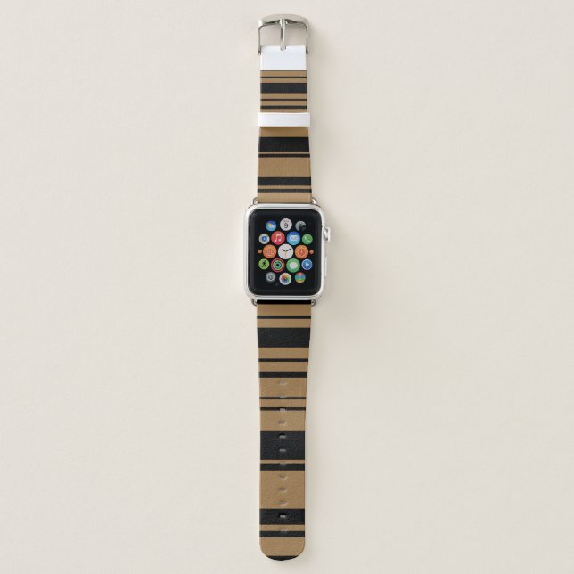 Modern Stripe Black Brown Apple Watch Band (Front)