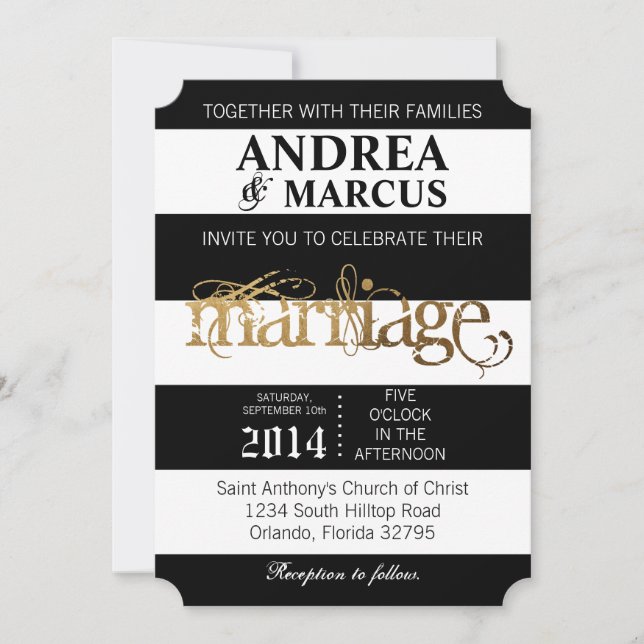 Modern Stripe Black White 5x7 Wedding Invitation (Front)