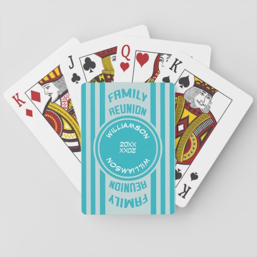 Modern Stripe Blue Family Reunion Monogram Playing Cards