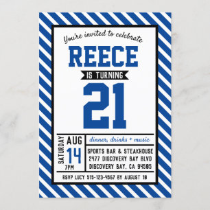 Modern Stripe Blue Male 21st Birthday Invitation