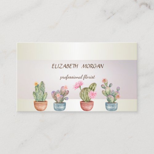 Modern Stripe Cactus Succulent Business Card