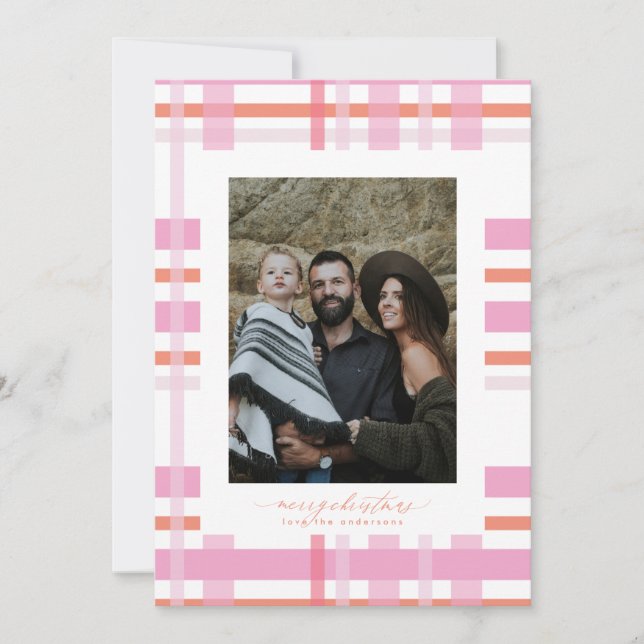 Modern Stripe Christmas Colorful Plaid Photo Holiday Card (Front)