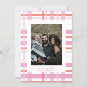 Modern Stripe Christmas Colorful Plaid Photo Holiday Card