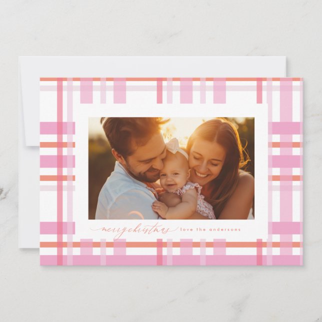 Modern Stripe Christmas Colorful Plaid Photo Holiday Card (Front)