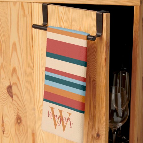 Modern Stripe Custom Monogram Initial Name Kitchen Towel