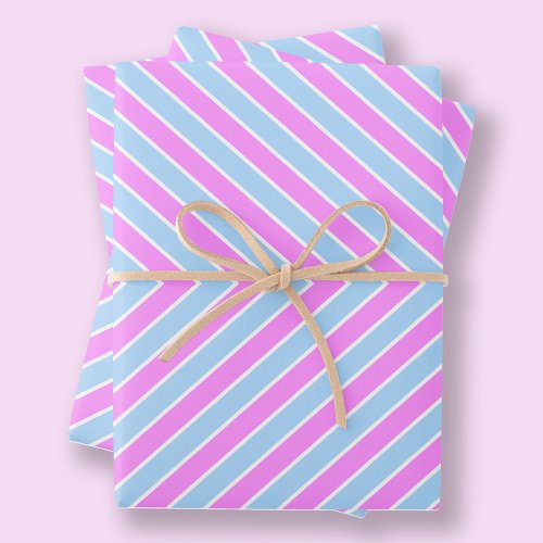 Modern Stripe Cute Light Blue Pastel Pale Pink  Wrapping Paper Sheets