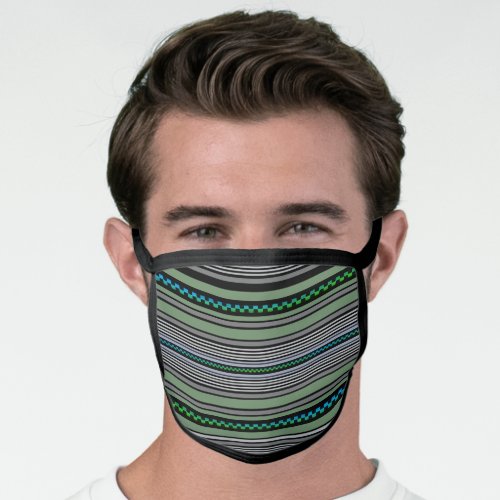 Modern Stripe Design in Greens Grays  Black Face Mask