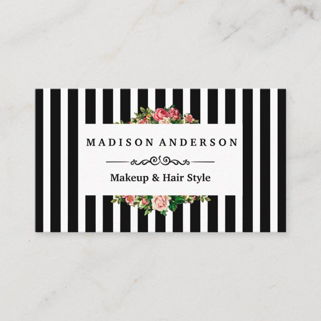 Modern Stripe Floral  Business Card (Front)