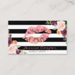Modern Stripe Floral Lips Business Card at Zazzle