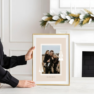 Modern Stripe Frame Evergreen Christmas Tree Photo Poster