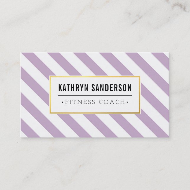MODERN stripe gold logo emblem lavender purple Business Card (Front)