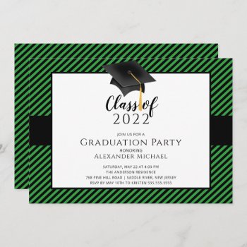 Modern Stripe Grad Cap Graduation Party  Invitatio Invitation by celebrategraduations at Zazzle