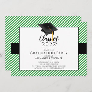 Modern Stripe Grad Cap Graduation Party Invitatio Invitation