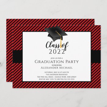 Modern Stripe Grad Cap Graduation Party  Invitatio Invitation by celebrategraduations at Zazzle