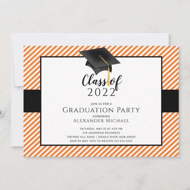 Modern Stripe Grad Cap Graduation Party  Invitatio Invitation (Front)