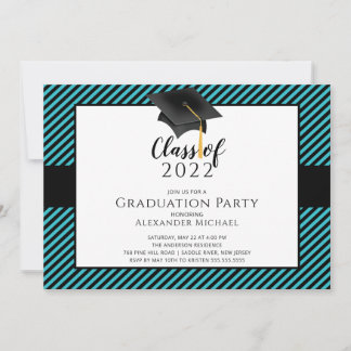 Modern Stripe Grad Cap Graduation Party Invitatio Invitation