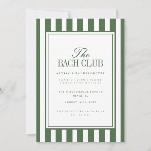Modern Stripe Green Bachelorette Weekend Itinerary Invitation
