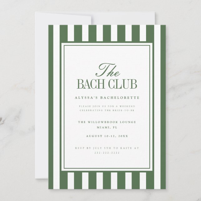 Modern Stripe Green Bachelorette Weekend Itinerary Invitation (Front)