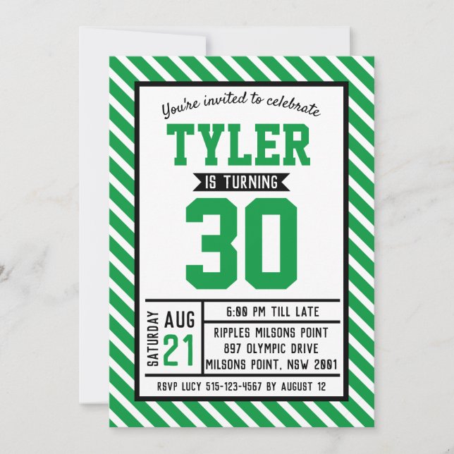 Modern Stripe Green Male 30th Birthday Invitation (Front)
