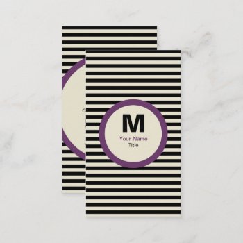 Modern Stripe Monogram Business Card - Black/cream by mazarakes at Zazzle