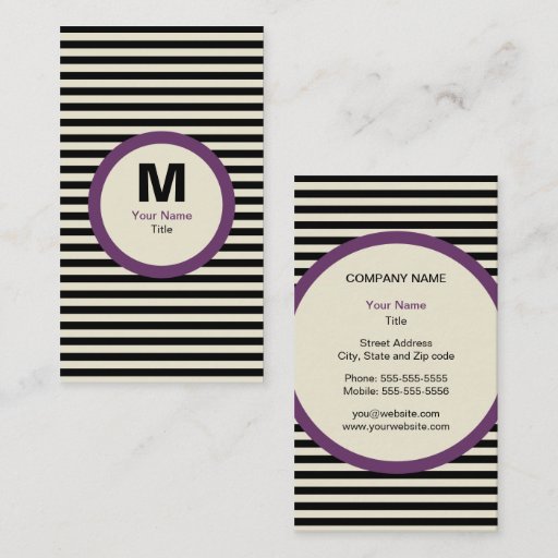 Customizable Modern Stripe Monogram Business Card - Black/Cream