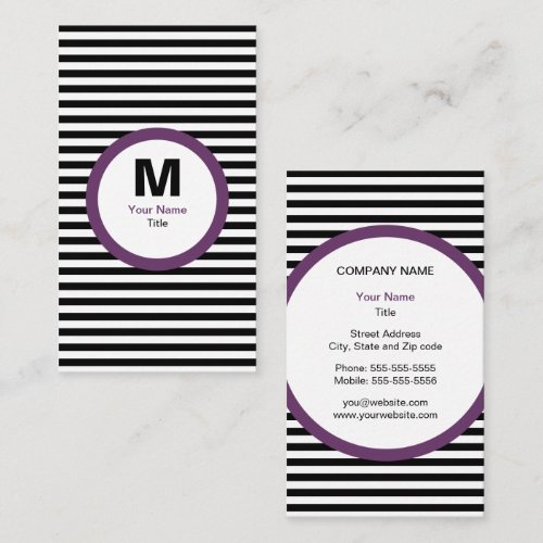Modern Stripe Monogram Business Card - Black/White