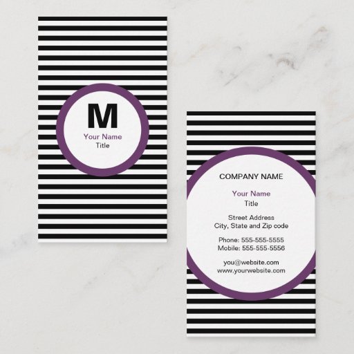 Customizable Modern Stripe Monogram Business Card - Black/White