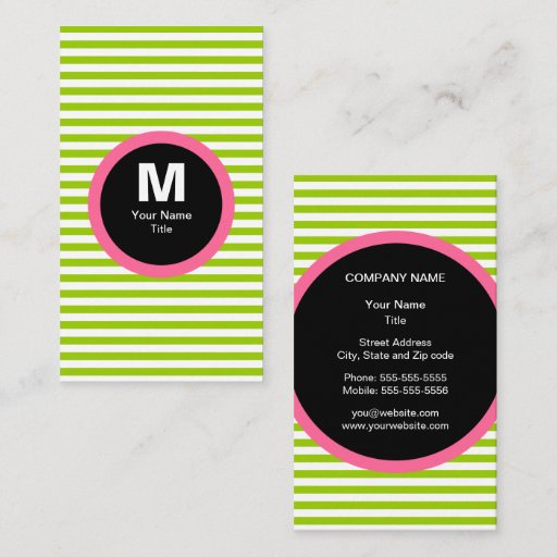 Customizable Modern Stripe Monogram Business Card - Green/White
