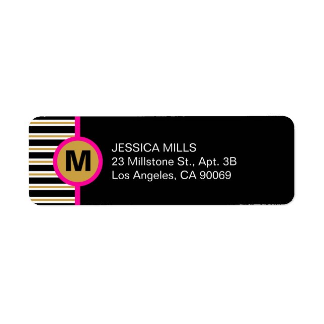 Modern Stripe Monogram Return Address Label (Front)