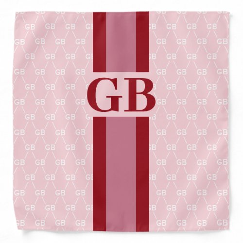 Modern Stripe Monogram w Designer Pattern Pink Bandana