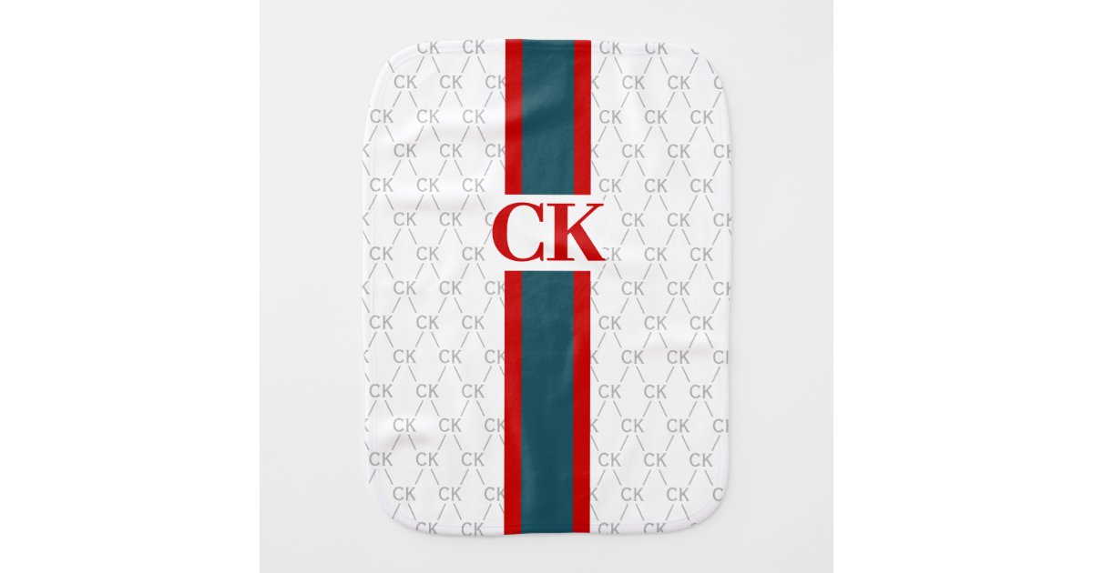 Modern Stripe Monogram W Designer Pattern White Baby Burp Cloth