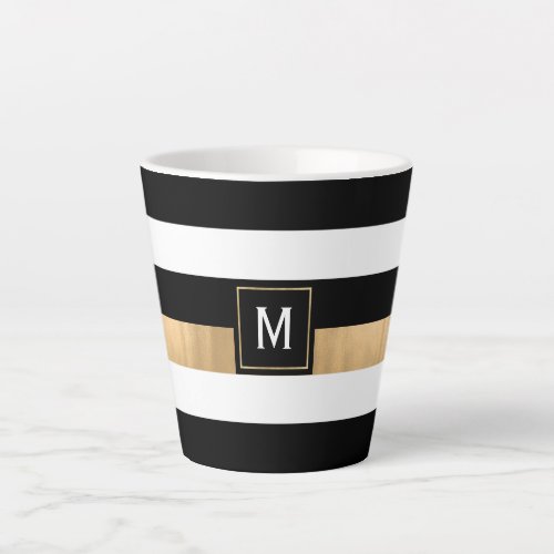 Modern Stripe Monogrammed Latte Mug