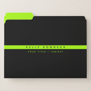 Modern Stripe Name & Info   Black & Bright Lime File Folder
