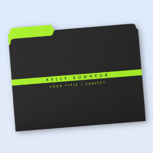 Modern Stripe Name & Info   Black & Bright Lime File Folder