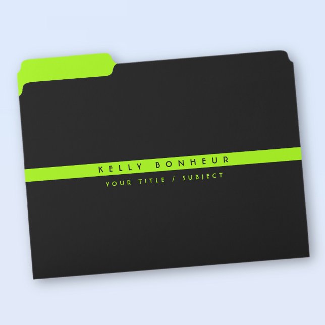 Modern Stripe Name & Info | Black & Bright Lime File Folder (Creator Uploaded)