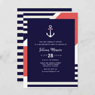 Modern Stripe Nautical Anchor Bachelorette Party Invitation