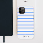 Modern Stripe | Nautical Blue Striking Scandi iPhone 13 Case<br><div class="desc">A simple, striking case with a modern chunky horizontal stripe design in nautical blue, with a light gray background in a minimalist ‘Scandi’ Scandinavian style. Your name, initials or favourite word in modern block typography in trendy off black which you can easily personalise for yourself or as a special gift...</div>