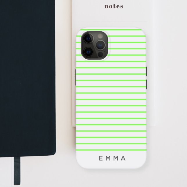 Modern Stripe | Neon Lime Green Funky Trendy Name Case-Mate iPhone Case (Creator Uploaded)