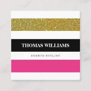 Modern Stripe Pattern colorful gold glitter Square Business Card