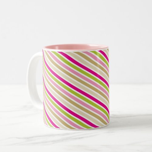 MODERN STRIPE PATTERN festive pink gold green Two_Tone Coffee Mug