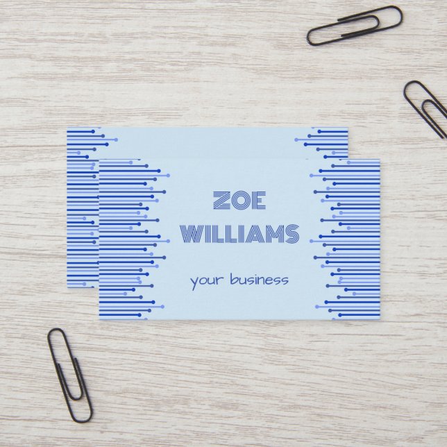 Modern stripe pattern on pale blue personalized  business card (Front/Back In Situ)