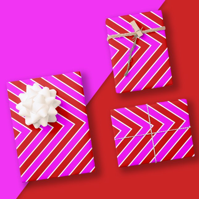 Modern Stripe Pattern Red Hot Pink Wrapping Paper Sheets (Creator Uploaded)