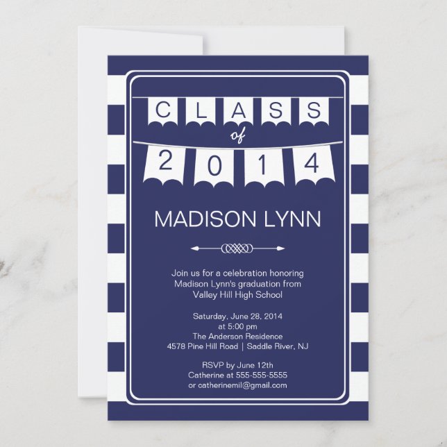Modern Stripe Pennant Bunting Graduation Party Invitation (Front)