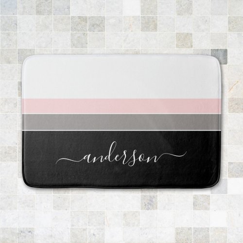 Modern Stripe Personalize Color Block Bath Mat
