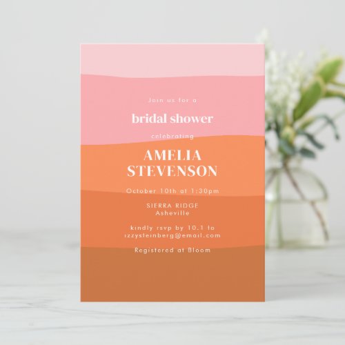 Modern Stripe Pink Orange Terracotta Bridal Shower Invitation