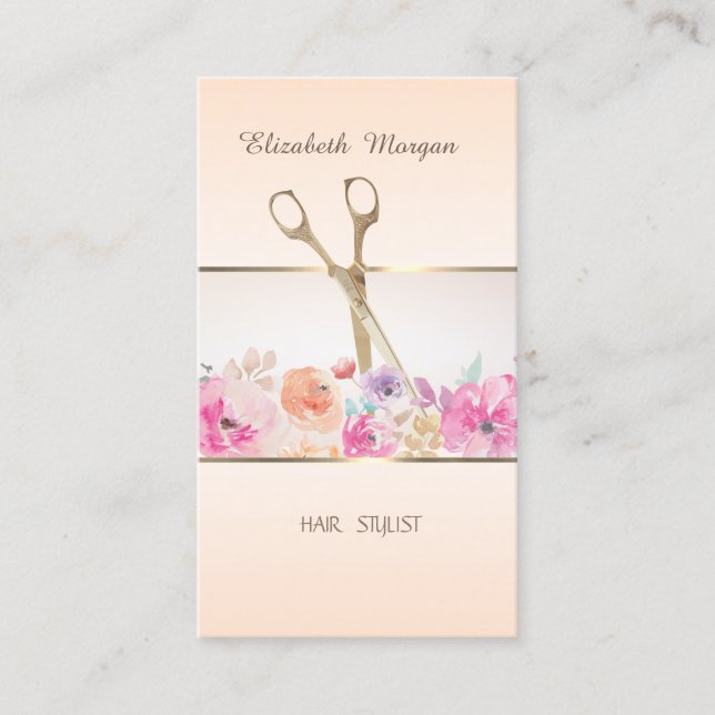 Modern ,Stripe,Scissors,Flowers  Appointment Card (Front)