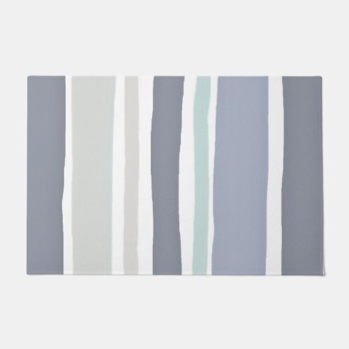 Modern stripe slate blue and gray doormat