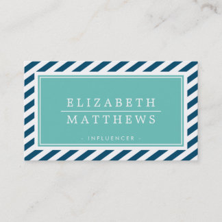 MODERN STRIPE stylish border navy jade white Business Card