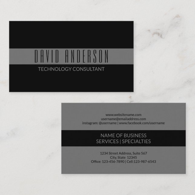 Modern Stripe Subtle Black and Grey Professional Business Card (Front/Back)